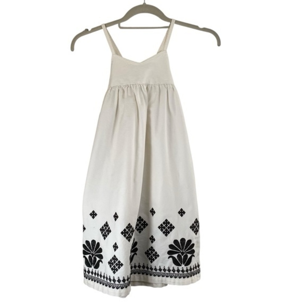 TEA COLLECTION White Cotton Sundress Black Embroidery Girl’s Size‎ 7